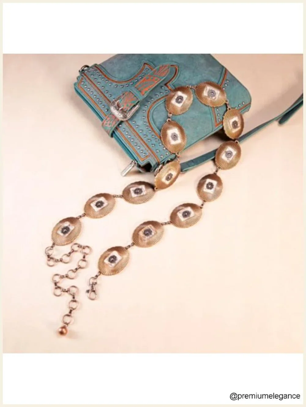 Western Concho Chain Belt with Horsehair and Turquoise